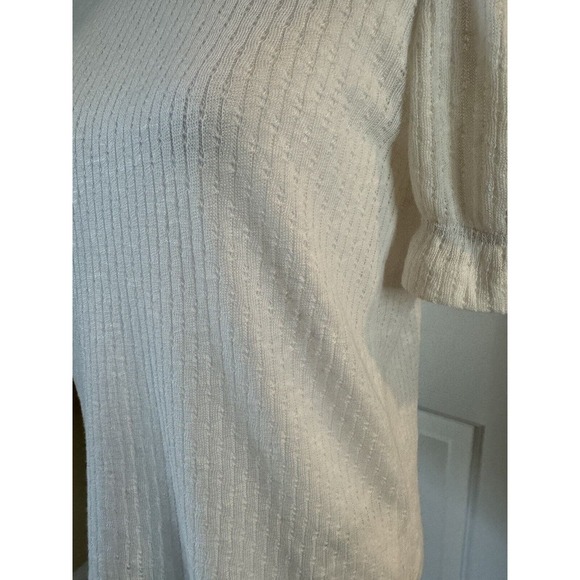 J Crew Womens Small Cream Ivory Short Sleeve Ruffle Trim SweaterTop Knit Neutral - Picture 2 of 11